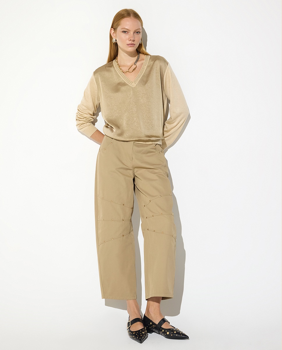 Jersey de mujer bimateria delantero cristales - Lola Casademunt - Natural Natural-5