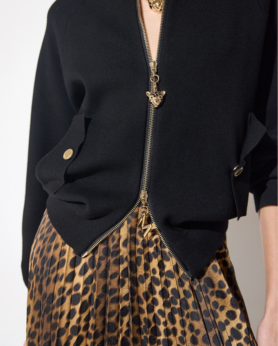 Cazadora bomber de mujer tricot cremallera leopardo - Lola Casademunt - Negro Negro-4