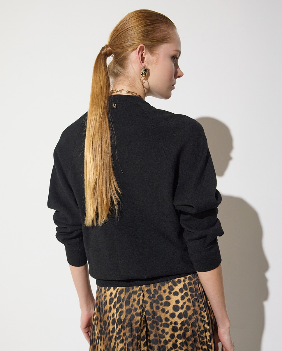 Cazadora bomber de mujer tricot cremallera leopardo - Lola Casademunt - Negro Negro-5