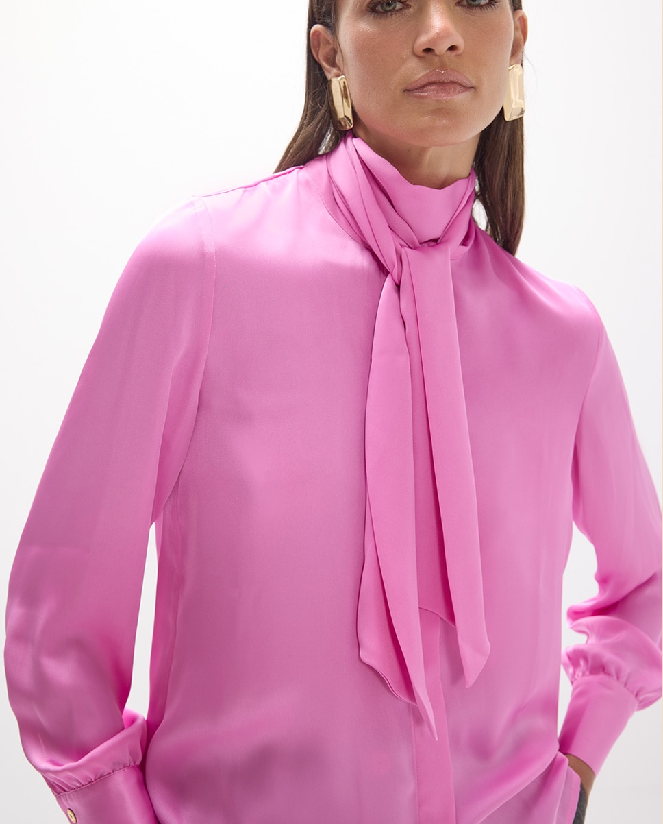 Camisa de mujer fluida lazada en cuello 45a - Lola Casademunt - Rosa Rosa-3