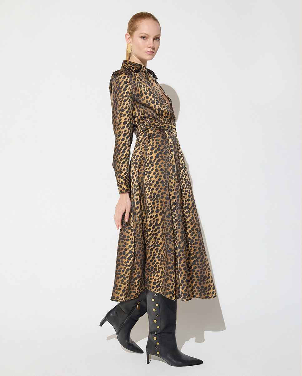Vestido midi animal print con cinturón buckle dorado - Lola Casademunt - Multicolor Multicolor-2
