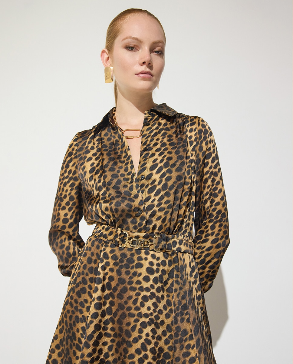 Vestido midi animal print con cinturón buckle dorado - Lola Casademunt - Multicolor Multicolor-3