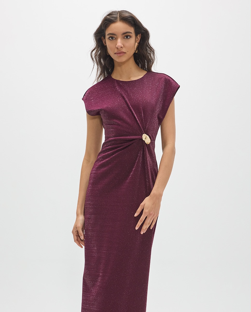 Vestido midi de punto roma con lurex y pieza dorada en el centro - Lola Casademunt - Vino Vino-2