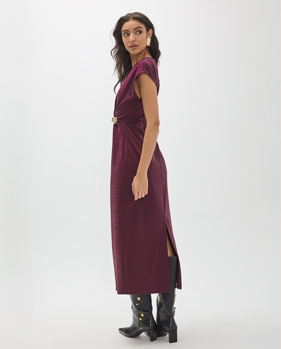Vestido midi de punto roma con lurex y pieza dorada en el centro - Lola Casademunt - Vino Vino-4