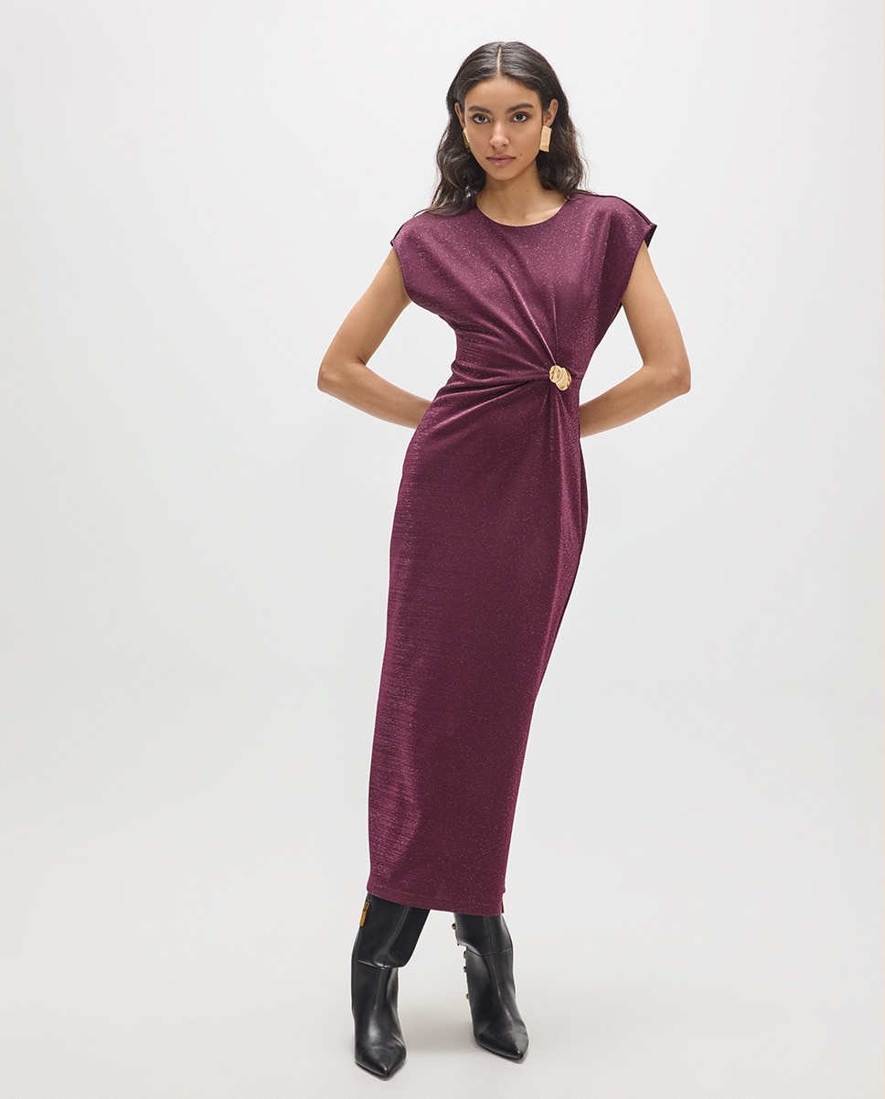 Vestido midi de punto roma con lurex y pieza dorada en el centro - Lola Casademunt - Vino Vino-5