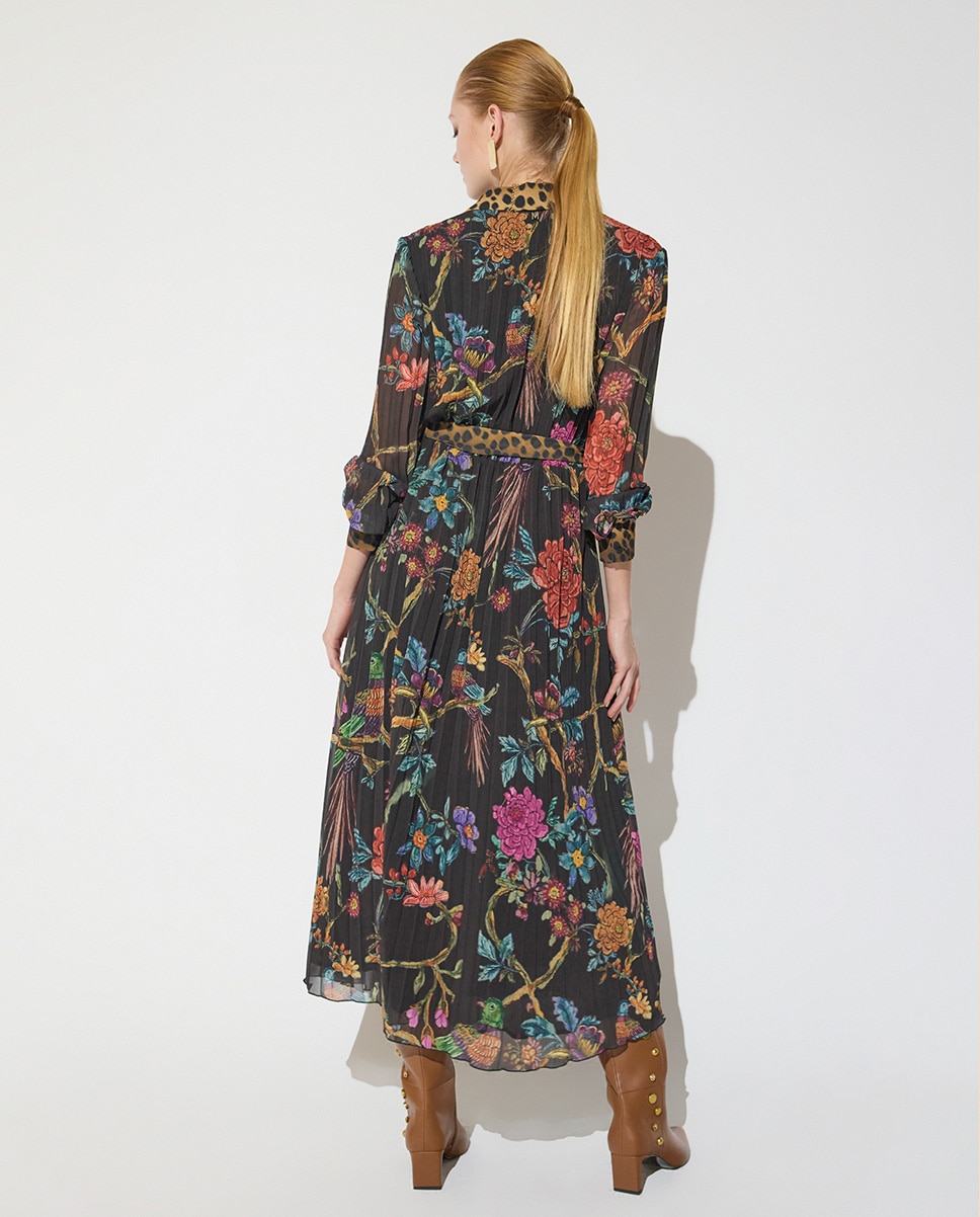 Vestido midi plisado estampado con placket a contraste 45a - Lola Casademunt - Multicolor Multicolor-5