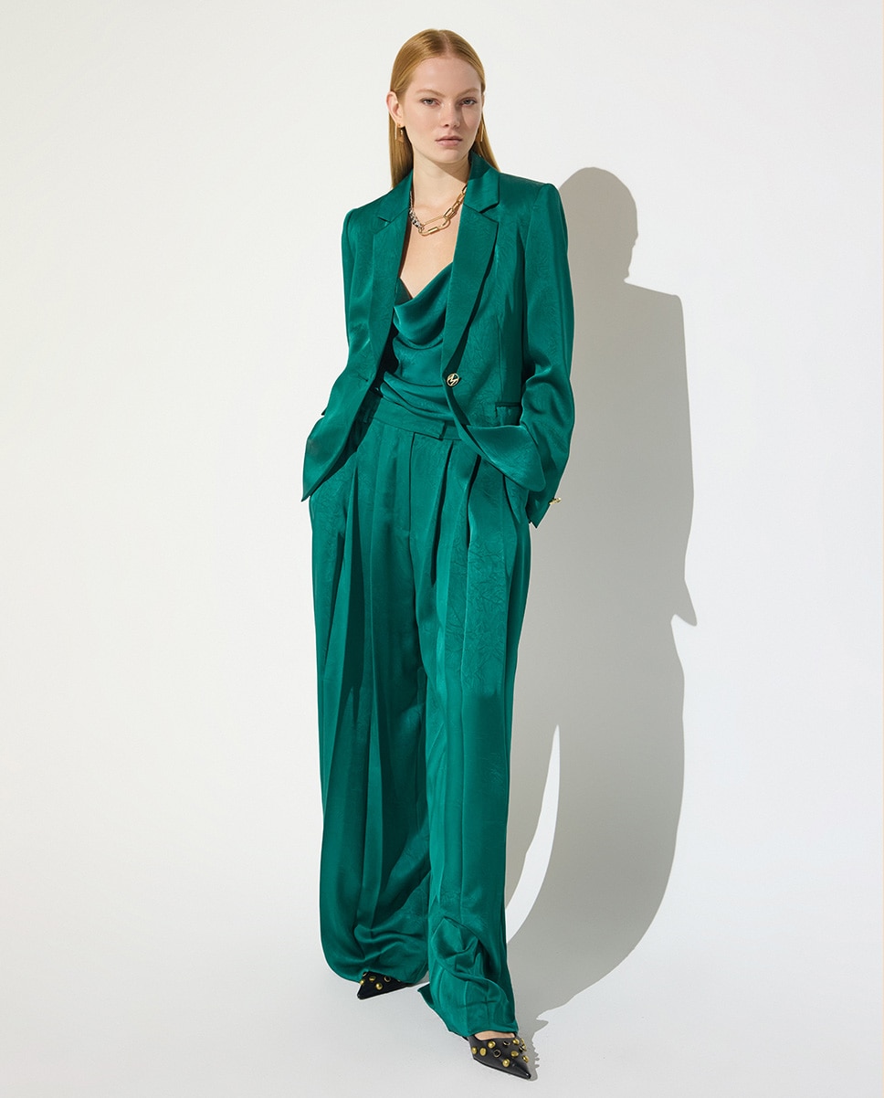 Pantalón ancho de mujer crepe doble tablas - Lola Casademunt - Esmeralda Esmeralda-1