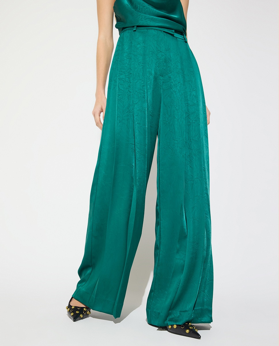 Pantalón ancho de mujer crepe doble tablas - Lola Casademunt - Esmeralda Esmeralda-3