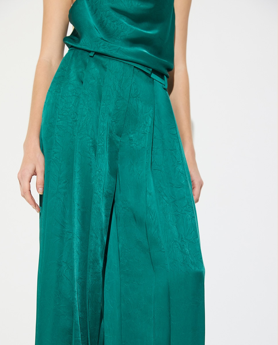 Pantalón ancho de mujer crepe doble tablas - Lola Casademunt - Esmeralda Esmeralda-4