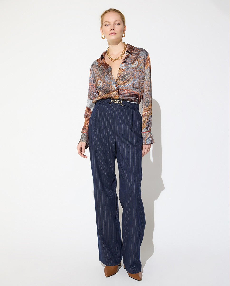 Pantalón de vestir de mujer con raya diplomática y hebilla personalizada - Lola Casademunt - Azul oscuro Azul oscuro-1