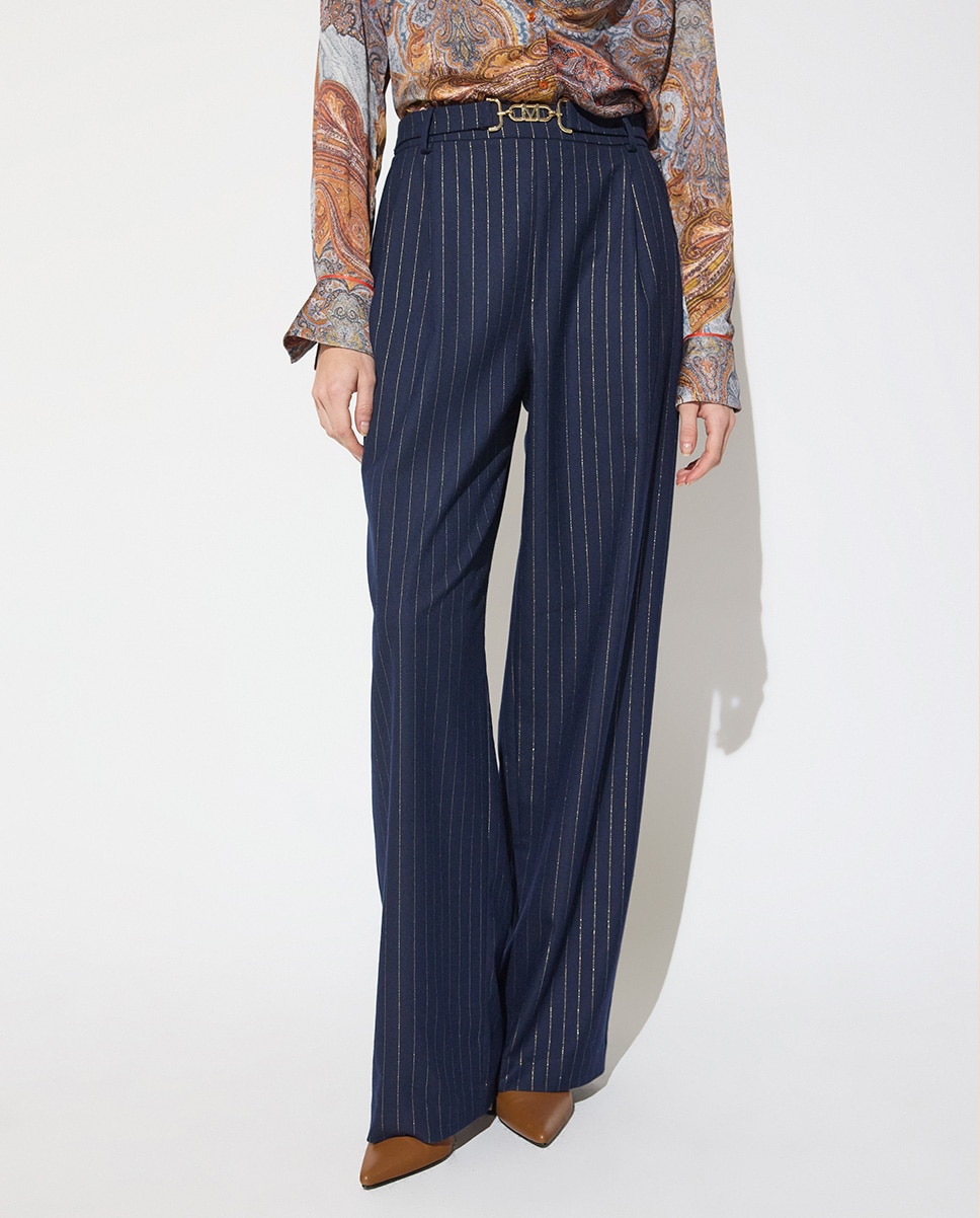 Pantalón de vestir de mujer con raya diplomática y hebilla personalizada - Lola Casademunt - Azul oscuro Azul oscuro-2