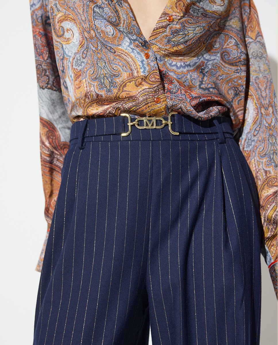 Pantalón de vestir de mujer con raya diplomática y hebilla personalizada - Lola Casademunt - Azul oscuro Azul oscuro-3
