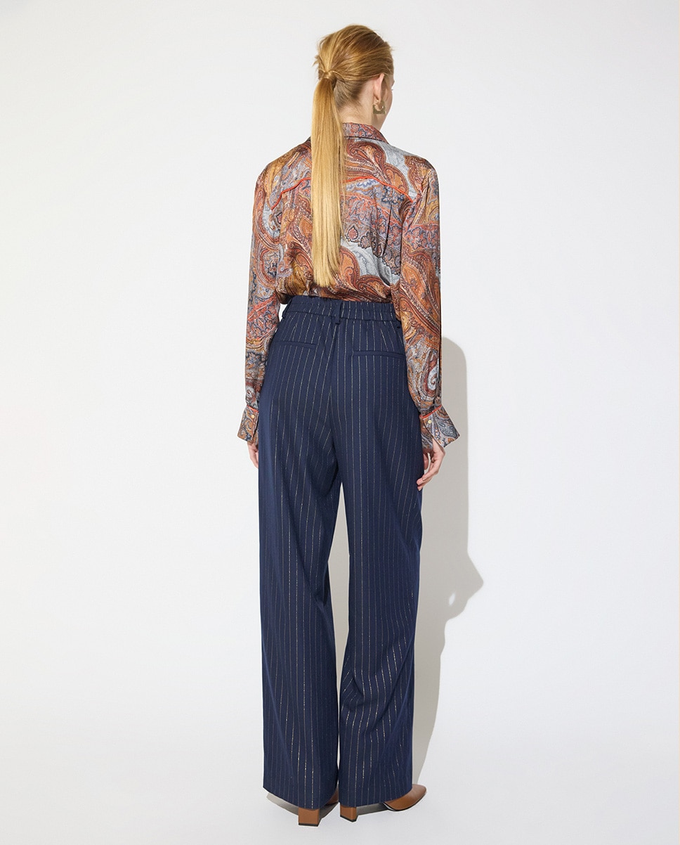 Pantalón de vestir de mujer con raya diplomática y hebilla personalizada - Lola Casademunt - Azul oscuro Azul oscuro-4