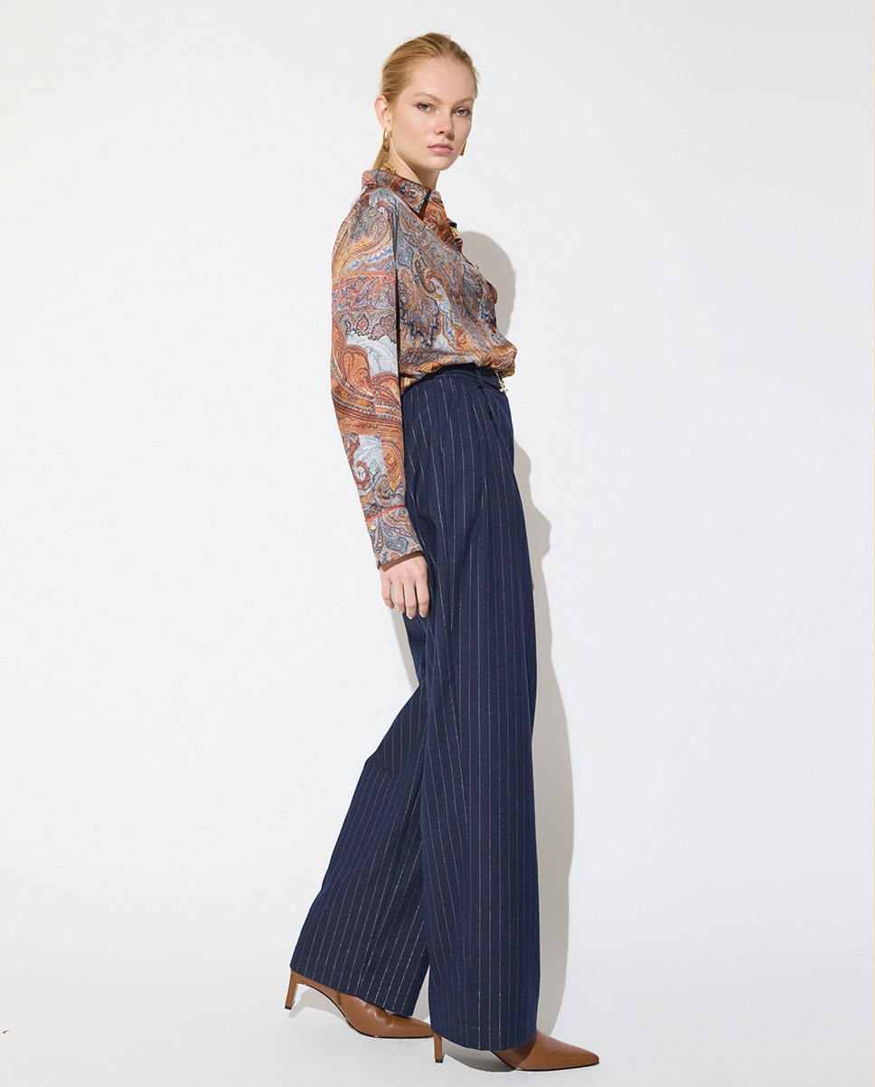 Pantalón de vestir de mujer con raya diplomática y hebilla personalizada - Lola Casademunt - Azul oscuro Azul oscuro-5