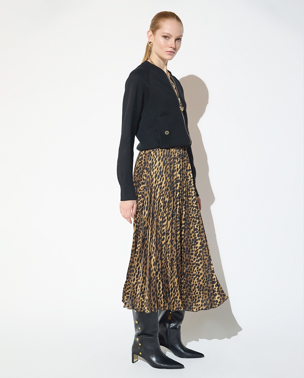 Falda midi satinada plisado de leopard print - Lola Casademunt - Multicolor Multicolor-1