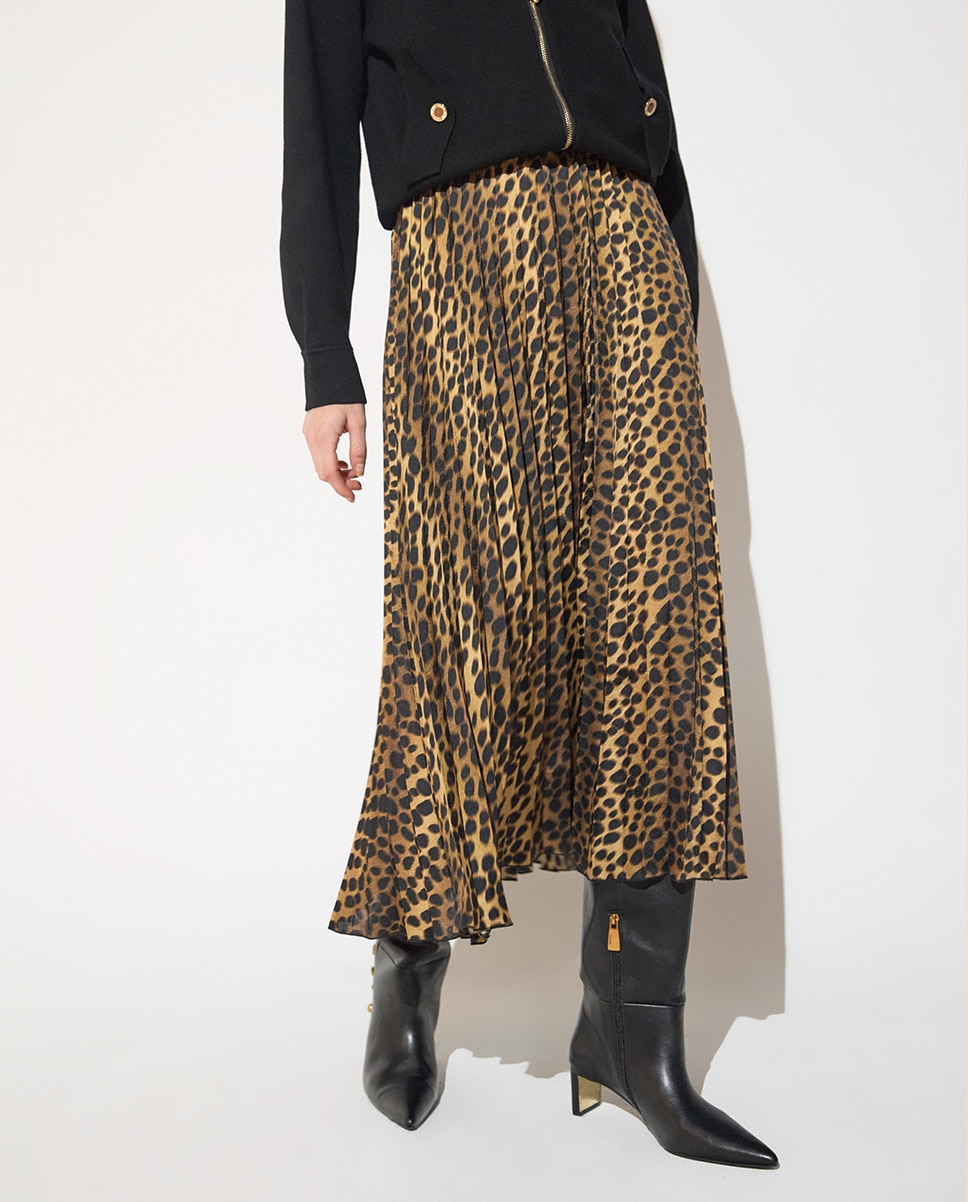 Falda midi satinada plisado de leopard print - Lola Casademunt - Multicolor Multicolor-2