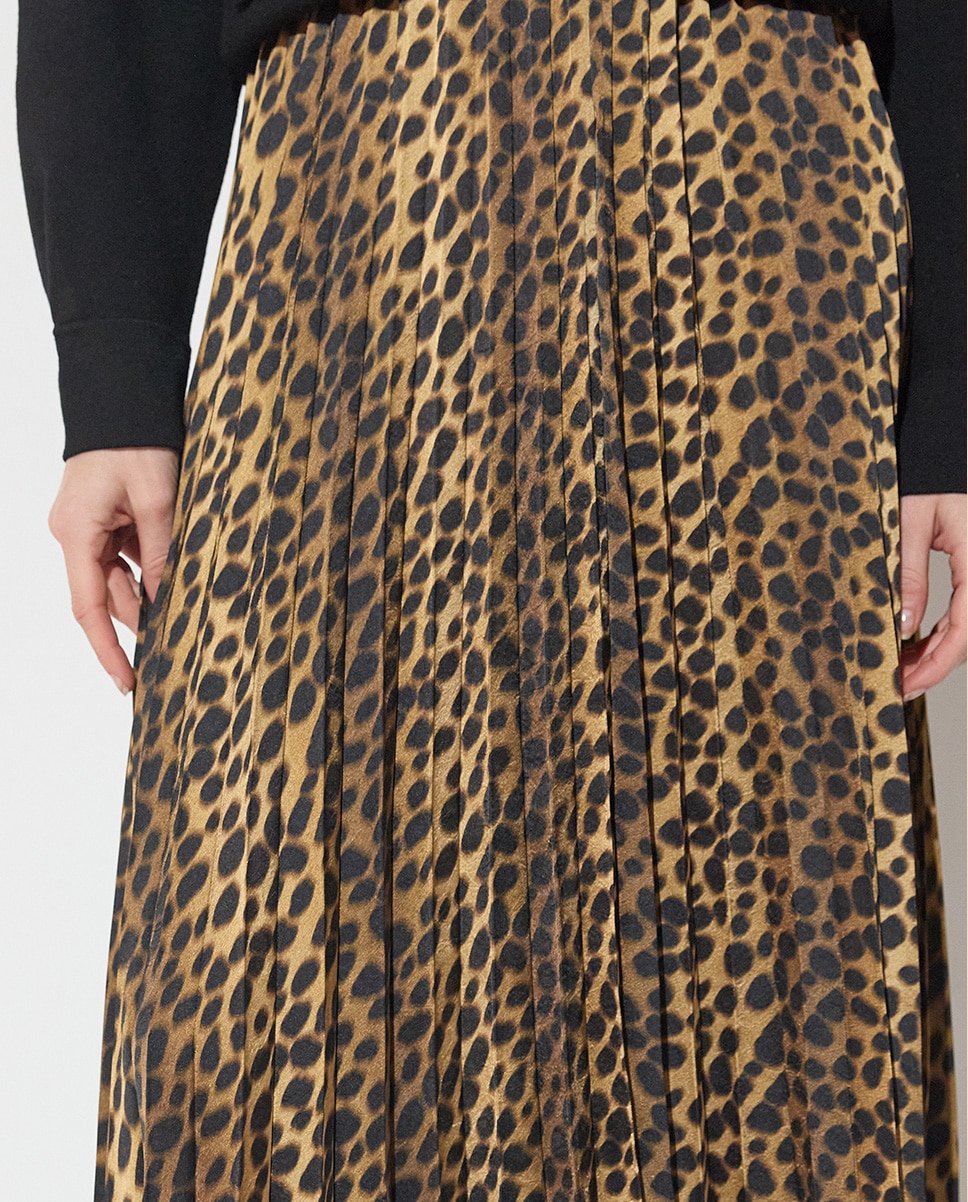 Falda midi satinada plisado de leopard print - Lola Casademunt - Multicolor Multicolor-3