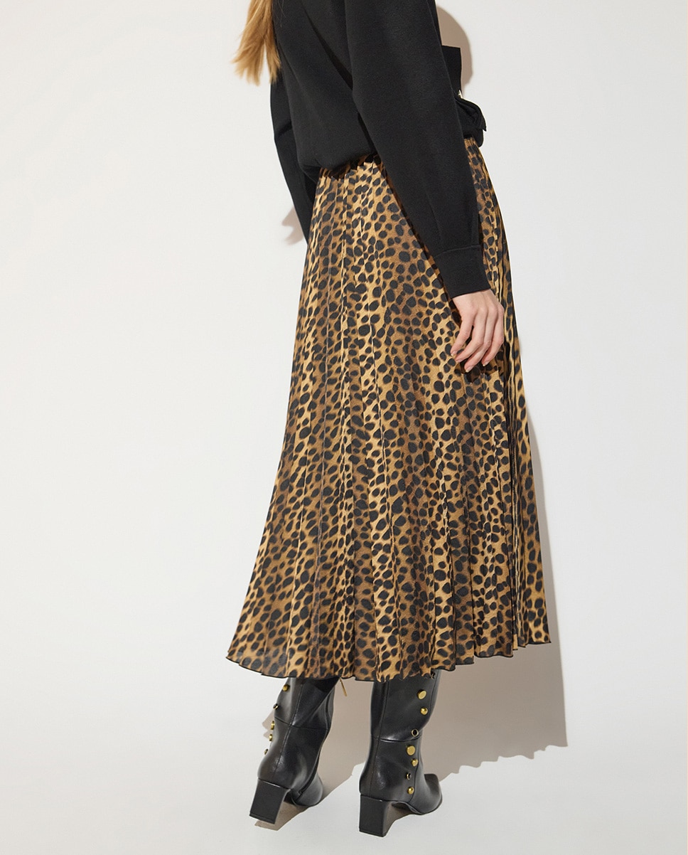 Falda midi satinada plisado de leopard print - Lola Casademunt - Multicolor Multicolor-4