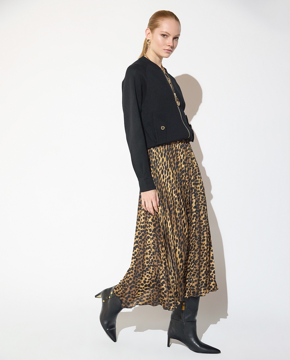 Falda midi satinada plisado de leopard print - Lola Casademunt - Multicolor Multicolor-5