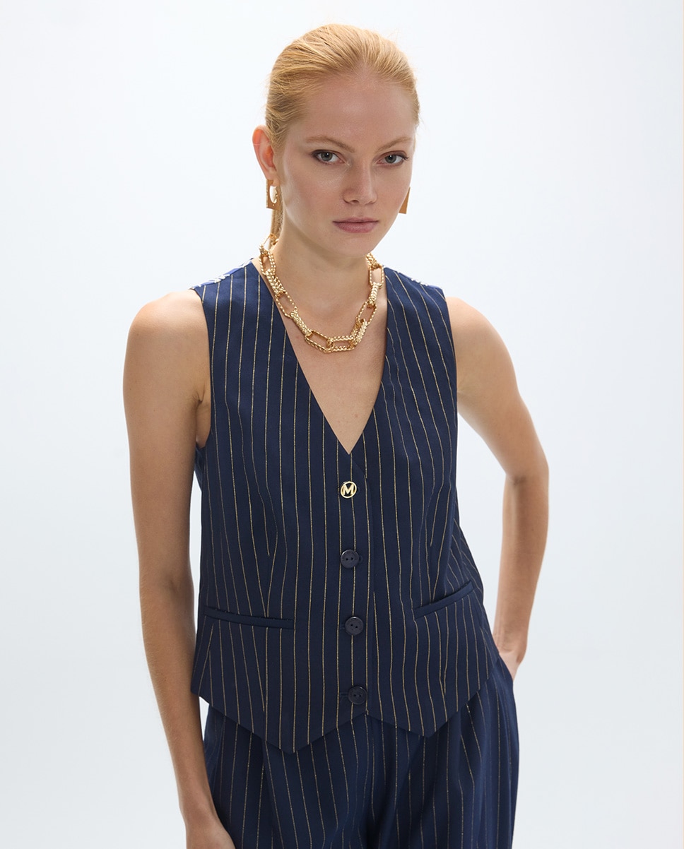 Chaleco de mujer raya diplomática con lurex - Lola Casademunt - Azul marino Azul marino-1