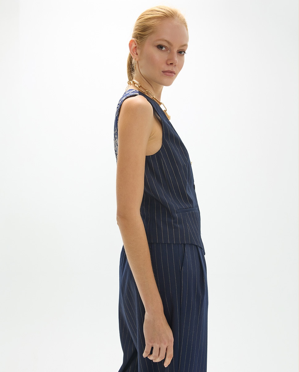 Chaleco de mujer raya diplomática con lurex - Lola Casademunt - Azul marino Azul marino-2