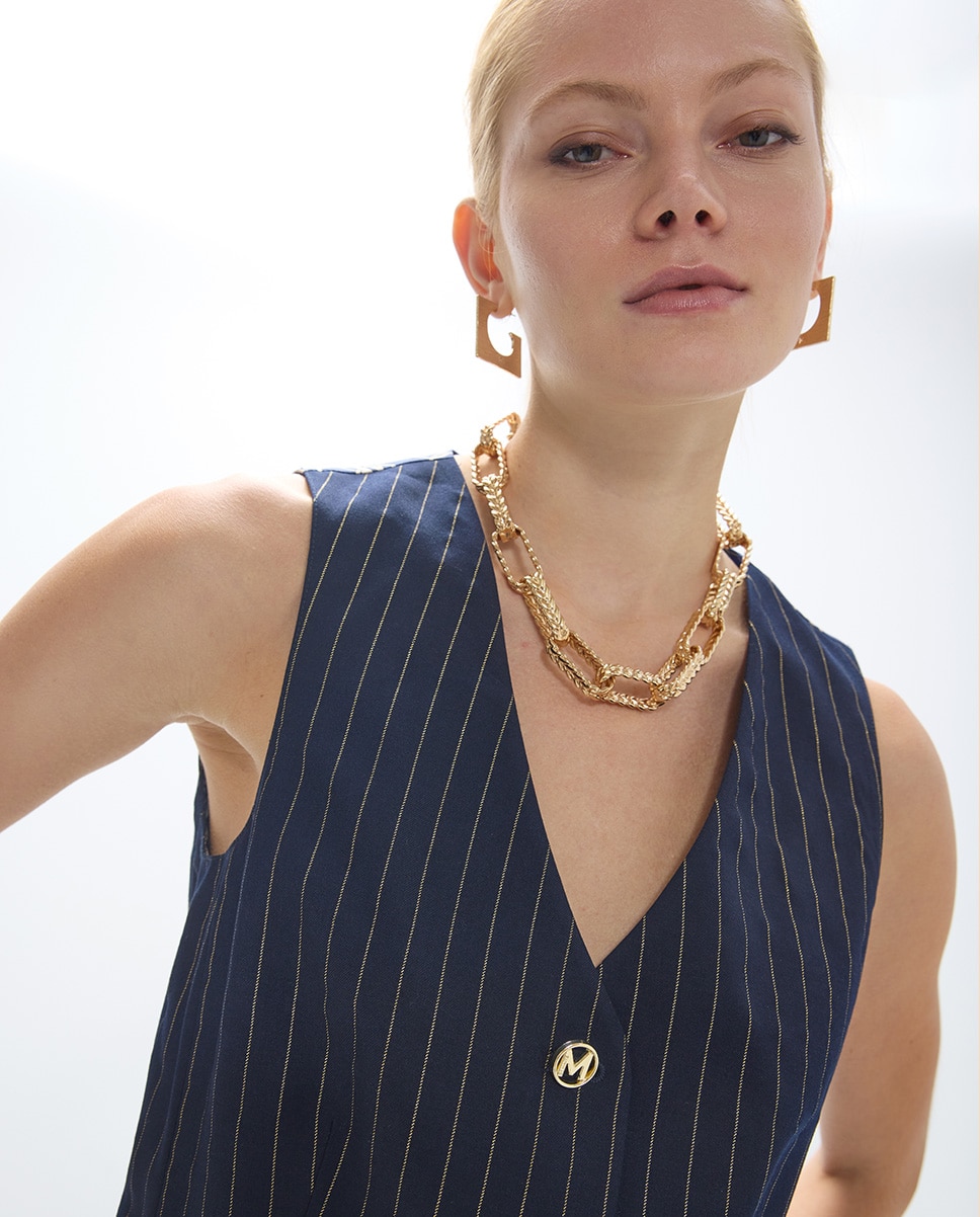 Chaleco de mujer raya diplomática con lurex - Lola Casademunt - Azul marino Azul marino-3