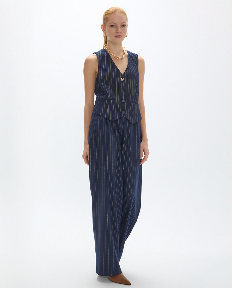 Chaleco de mujer raya diplomática con lurex - Lola Casademunt - Azul marino Azul marino-5
