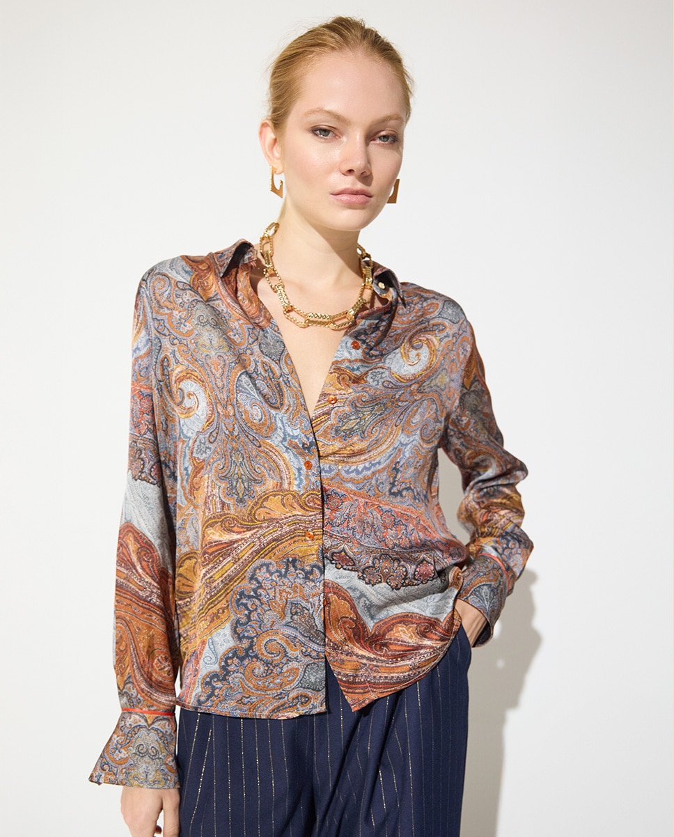 Camisa de mujer regular estampada con piping a contraste - Lola Casademunt - Multicolor Multicolor-1