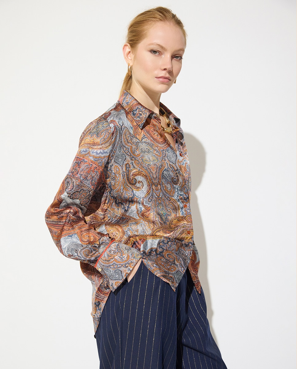 Camisa de mujer regular estampada con piping a contraste - Lola Casademunt - Multicolor Multicolor-2