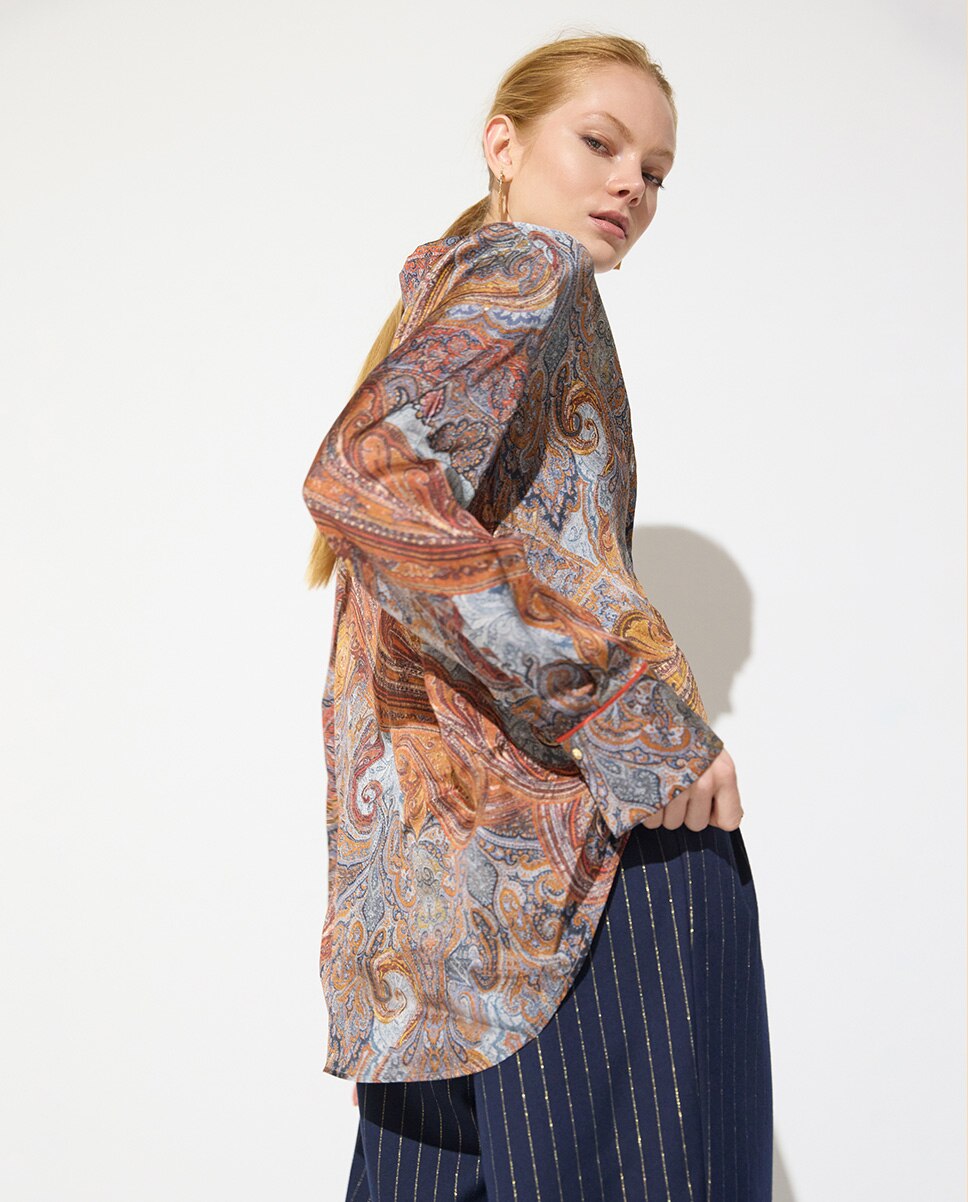 Camisa de mujer regular estampada con piping a contraste - Lola Casademunt - Multicolor Multicolor-4