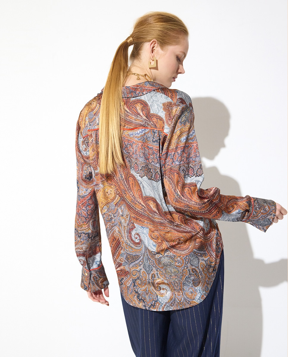 Camisa de mujer regular estampada con piping a contraste - Lola Casademunt - Multicolor Multicolor-5