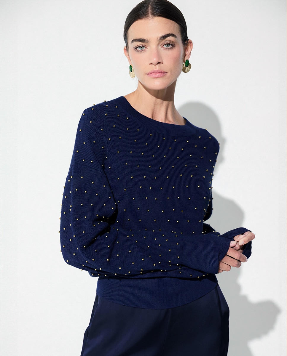 Jersey de mujer bolitas metálicas - Lola Casademunt - Azul oscuro Azul oscuro-1