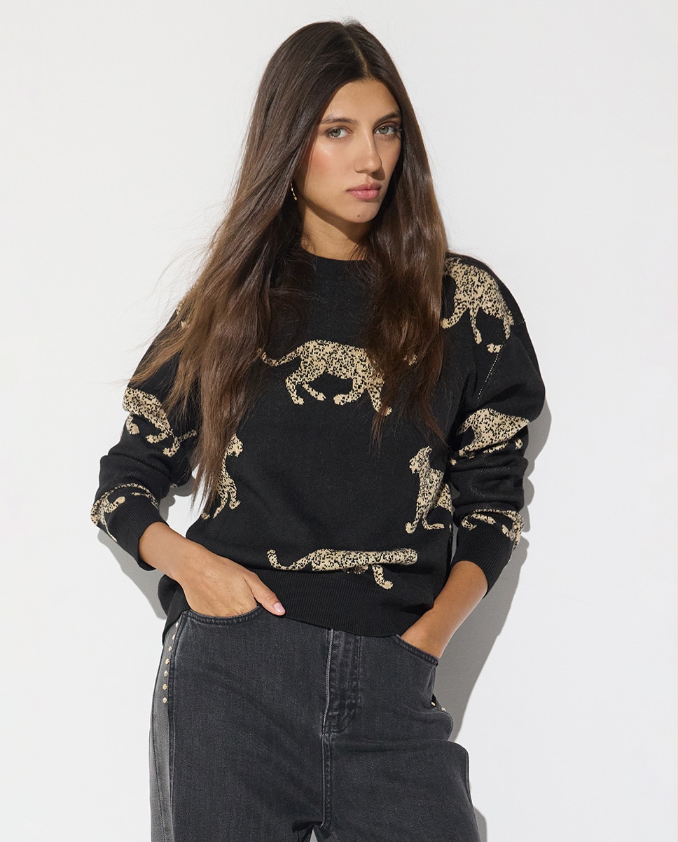 Jersey de mujer jacquard leopardos - Lola Casademunt - Negro / Natural Negro / Natural-1
