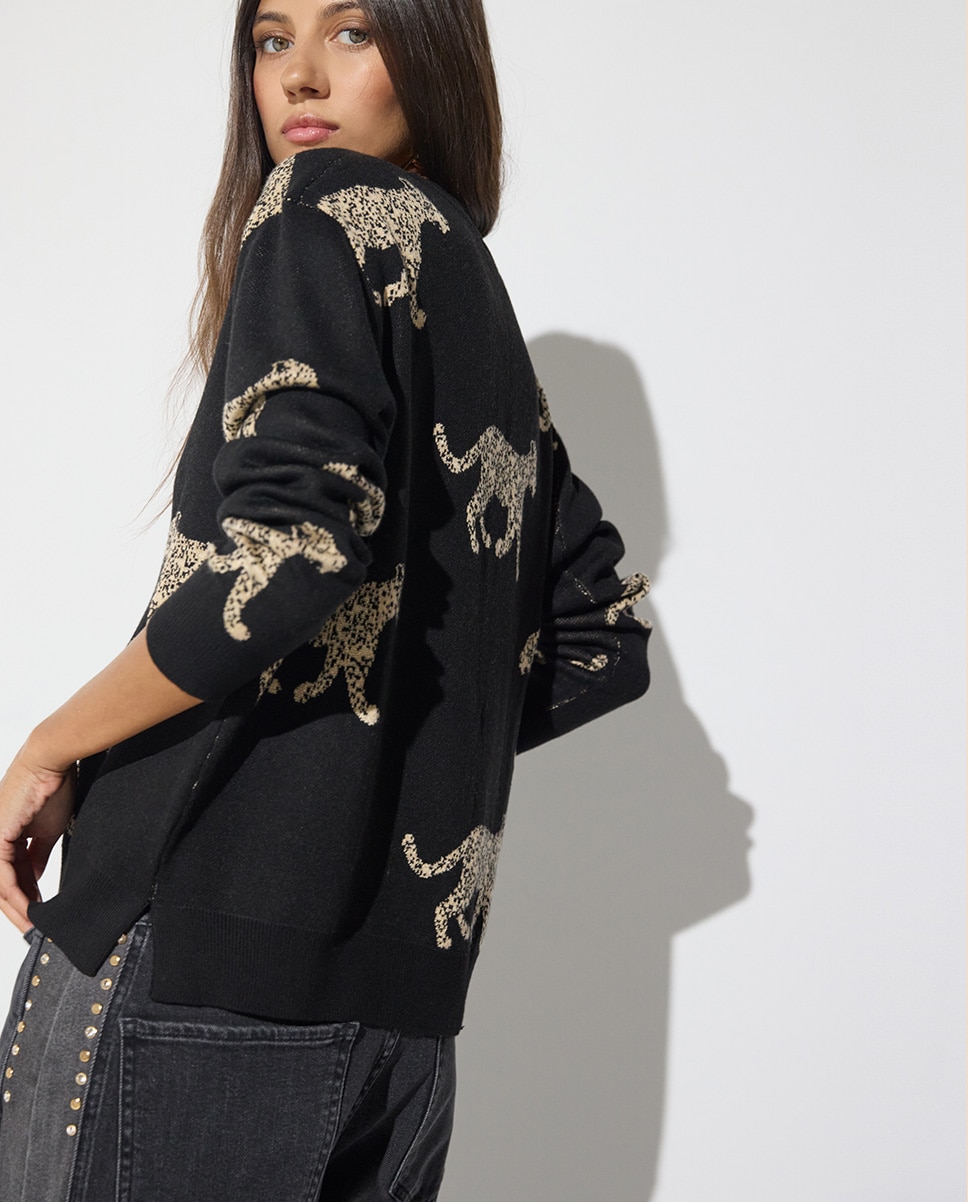 Jersey de mujer jacquard leopardos - Lola Casademunt - Negro / Natural Negro / Natural-4