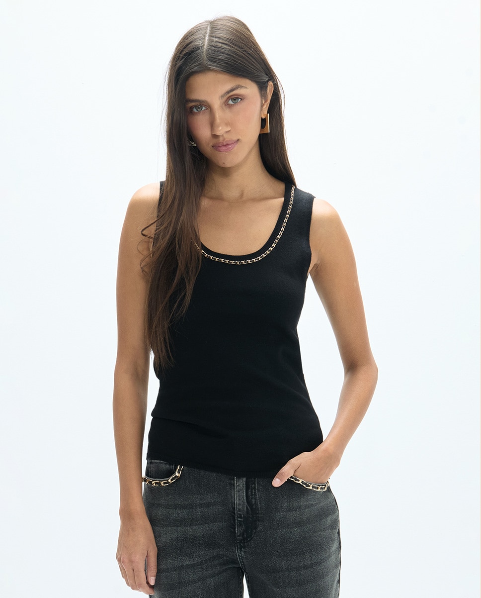 Top de mujer sin mangas con cadena decorativa - Lola Casademunt - Negro Negro-1