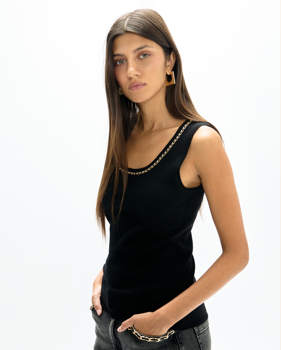 Top de mujer sin mangas con cadena decorativa - Lola Casademunt - Negro Negro-3