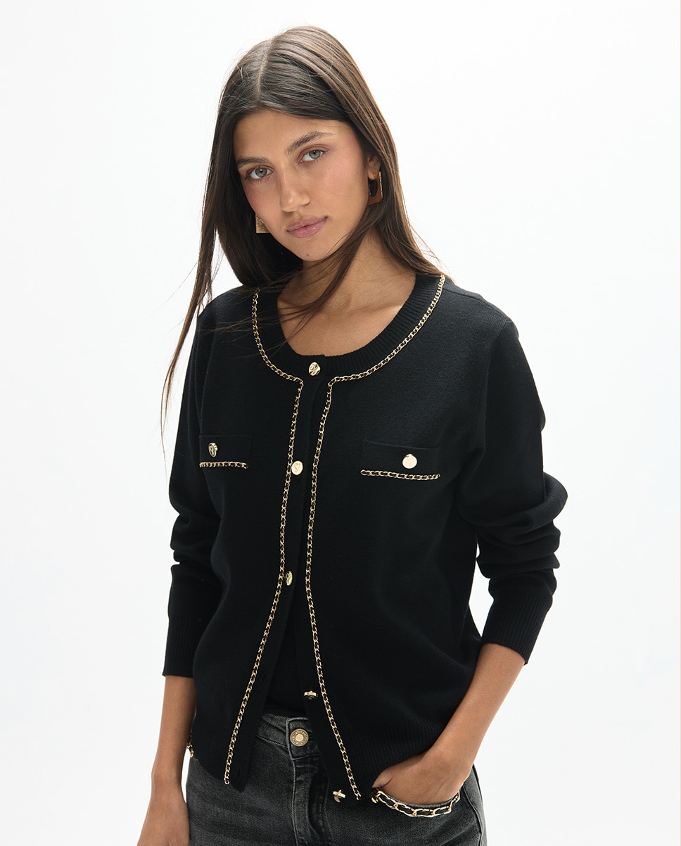 Cárdigan de mujer detalle cadenas - Lola Casademunt - Negro Negro-1