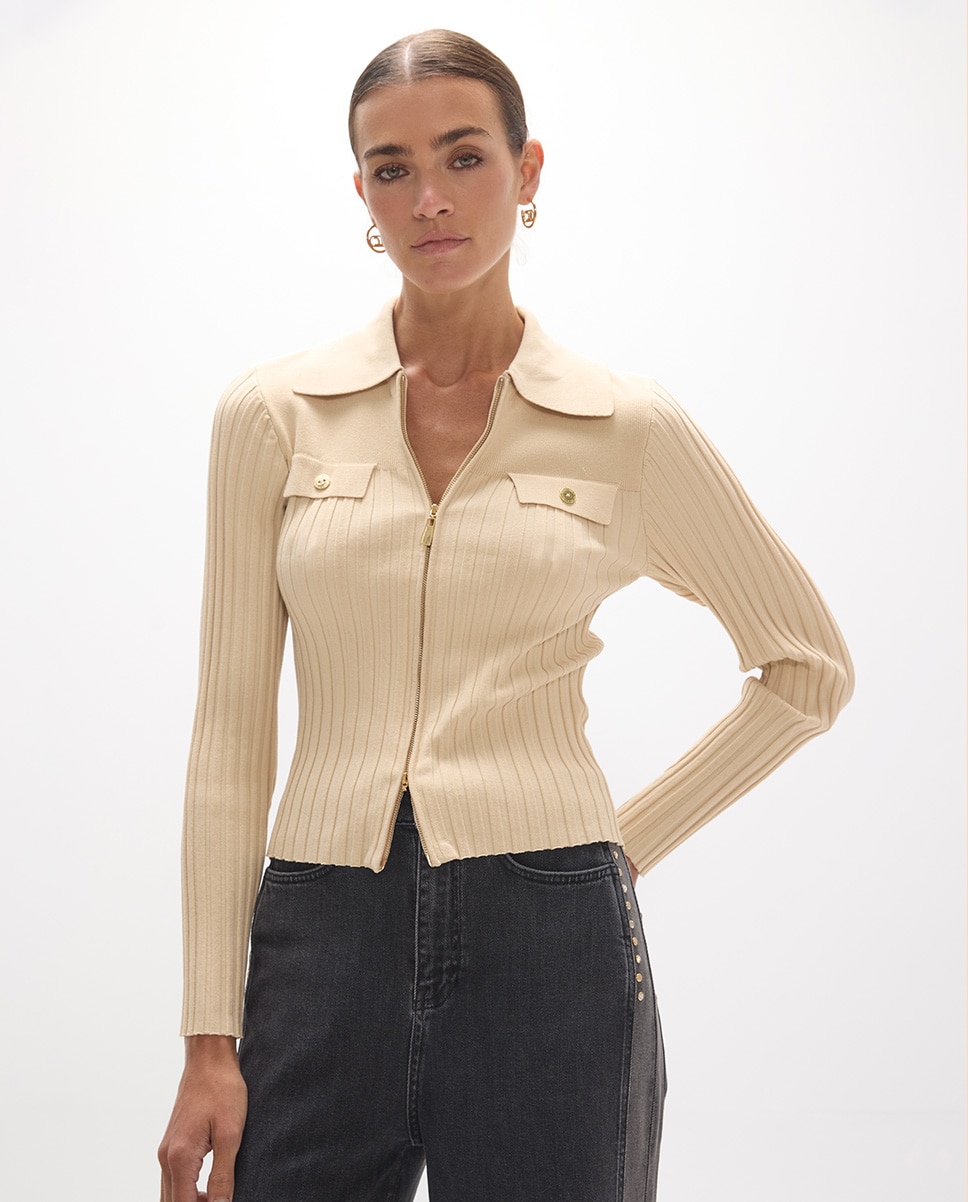 Cárdigan de mujer tapetas bolsillos cierre cremallera - Lola Casademunt - Beige Beige-1