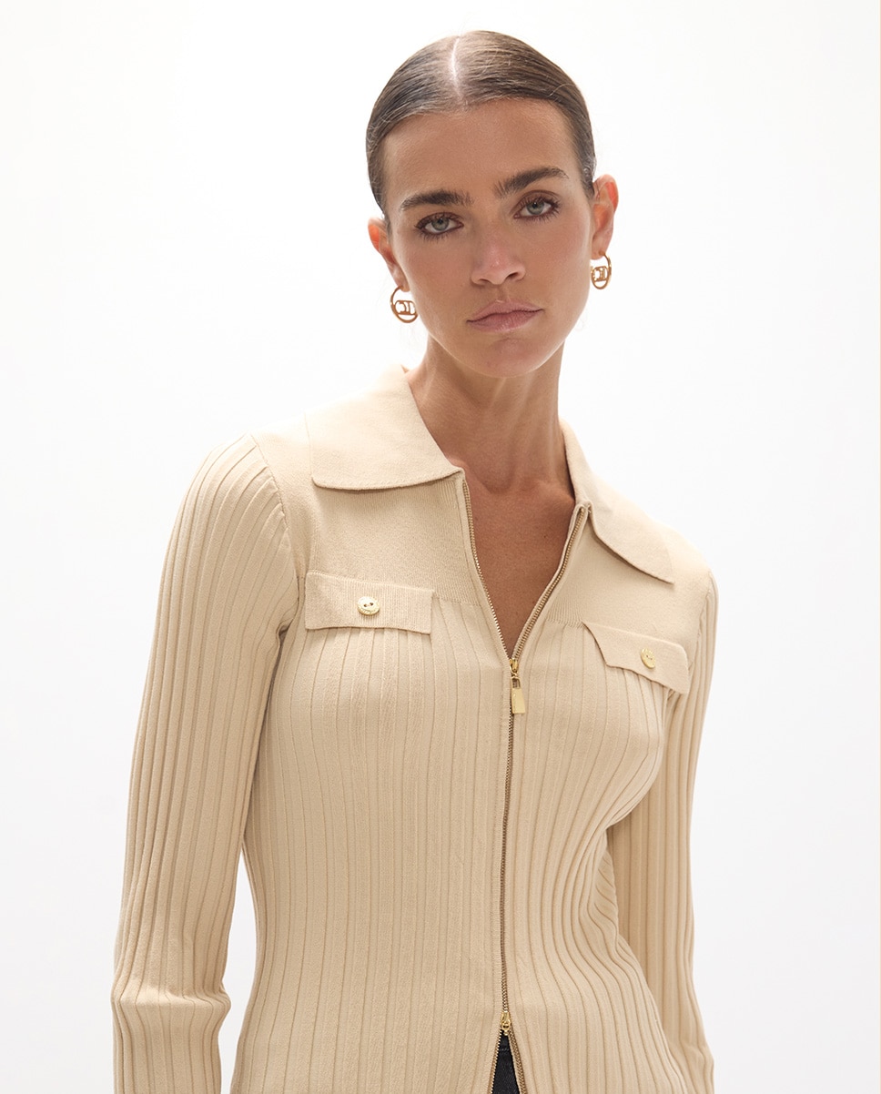 Cárdigan de mujer tapetas bolsillos cierre cremallera - Lola Casademunt - Beige Beige-2