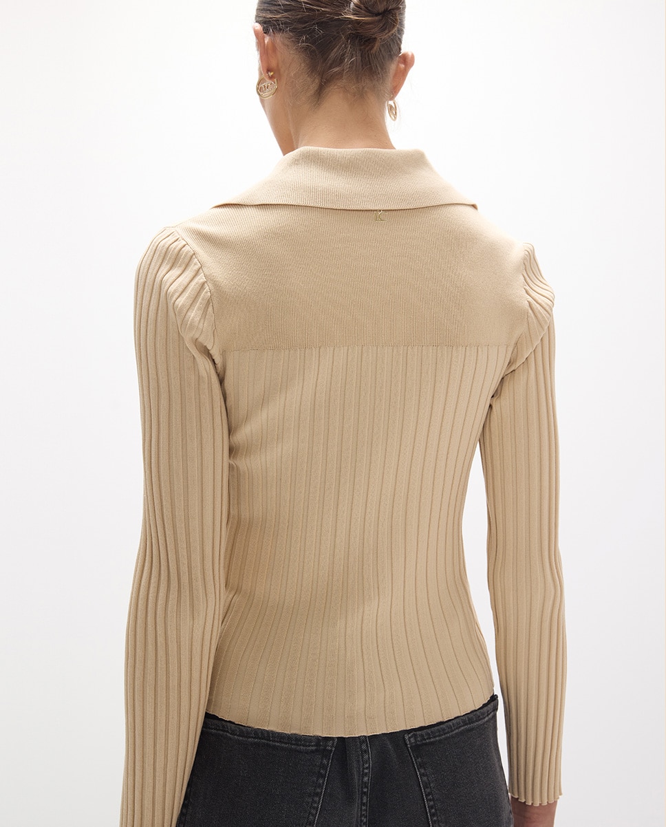 Cárdigan de mujer tapetas bolsillos cierre cremallera - Lola Casademunt - Beige Beige-4