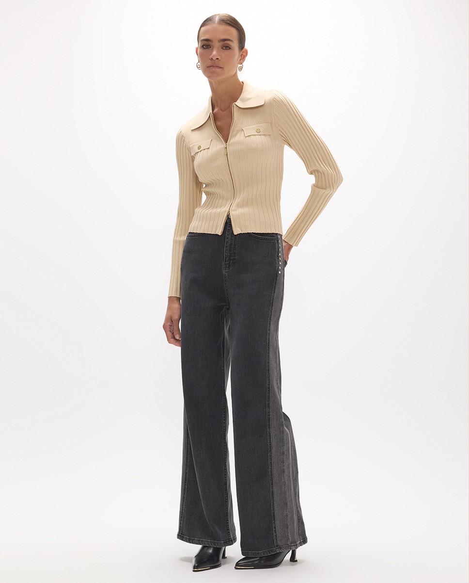 Cárdigan de mujer tapetas bolsillos cierre cremallera - Lola Casademunt - Beige Beige-5