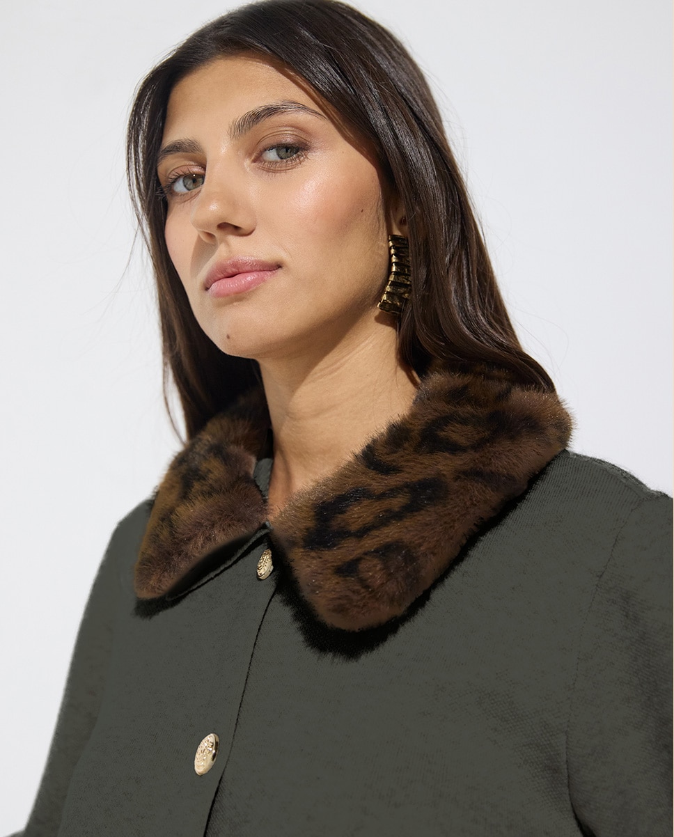 Cárdigan de mujer con cuello de pelo - Lola Casademunt - Verde pardo Verde pardo-2