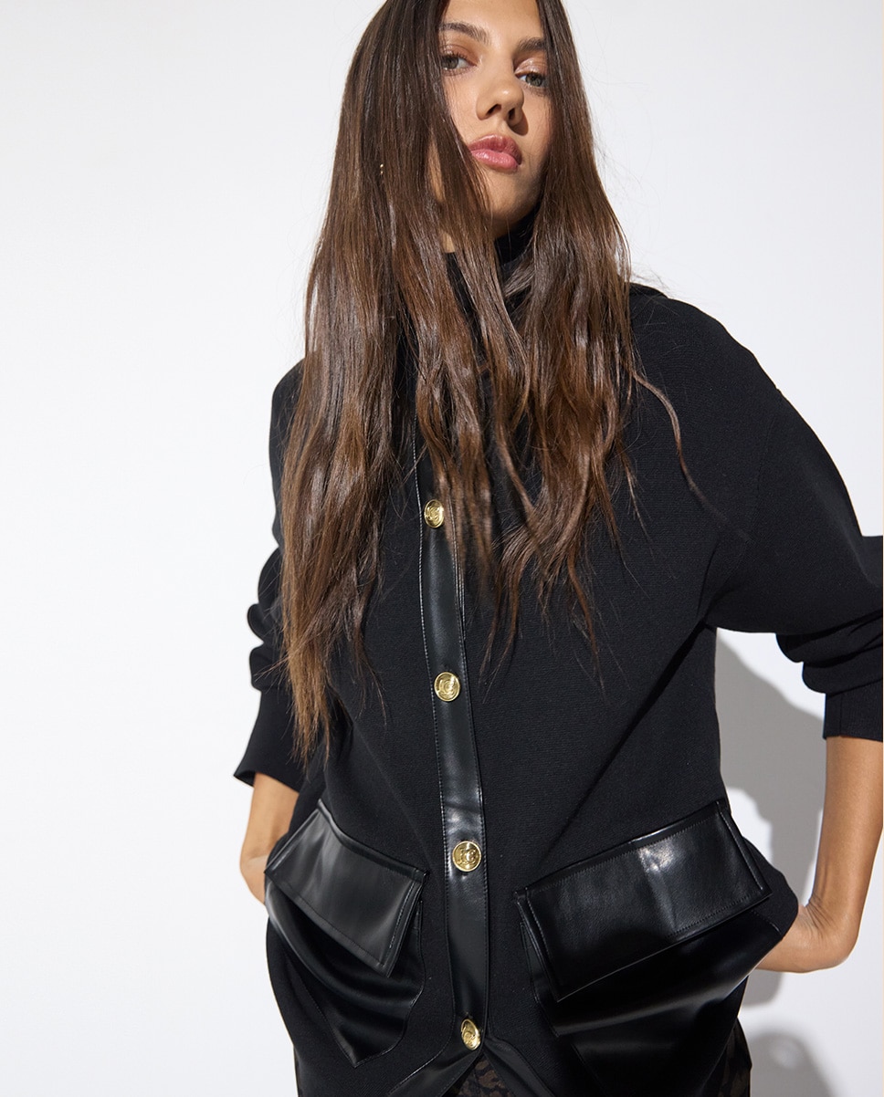 Cárdigan de mujer bolsillos pu - Lola Casademunt - Negro Negro-2