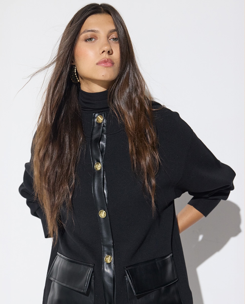 Cárdigan de mujer bolsillos pu - Lola Casademunt - Negro Negro-3