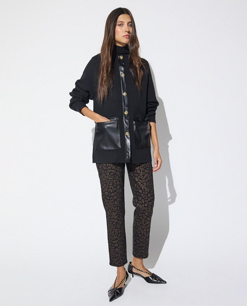 Cárdigan de mujer bolsillos pu - Lola Casademunt - Negro Negro-5