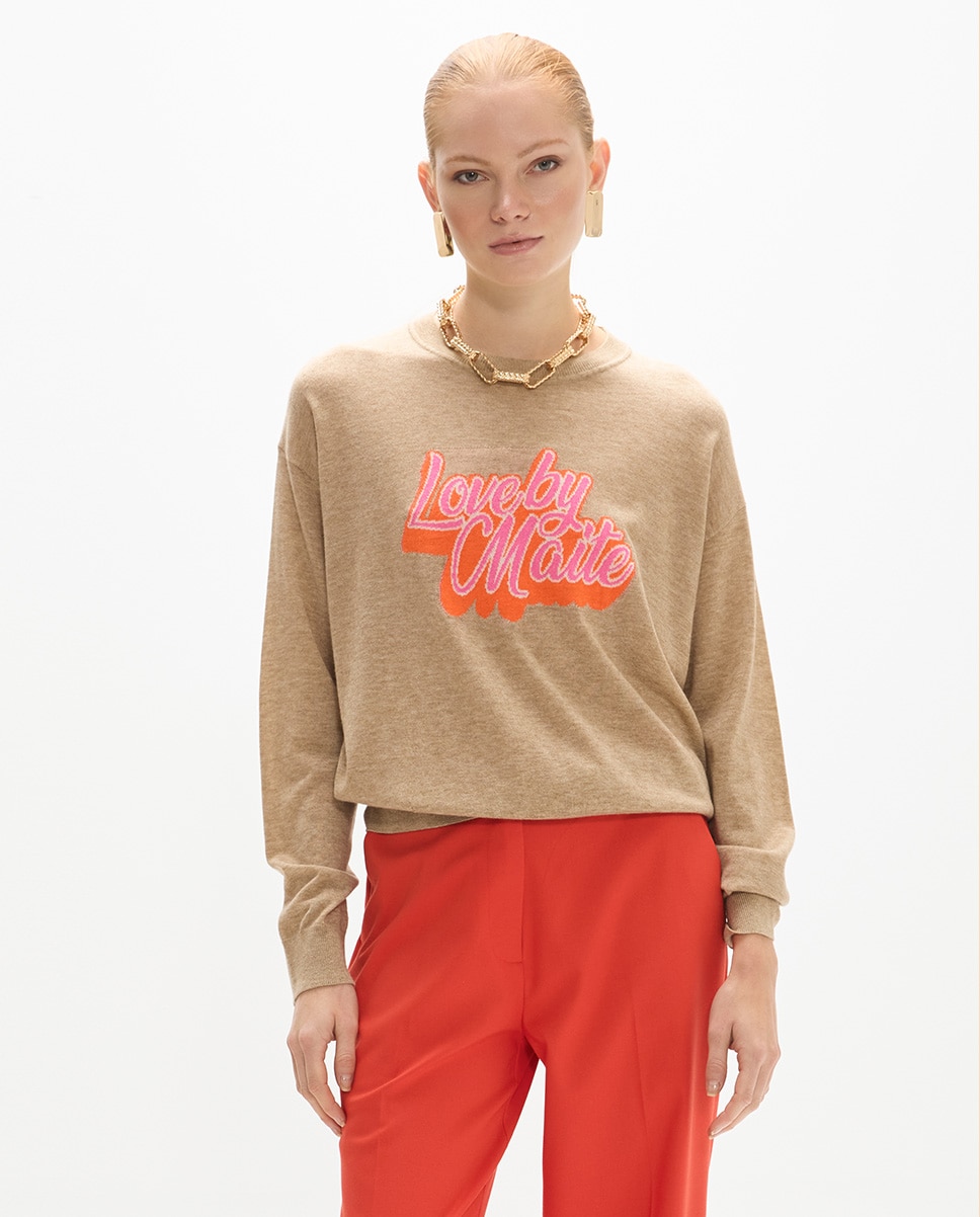 Jersey de mujer intarsia texto - Lola Casademunt - Natural Natural-1