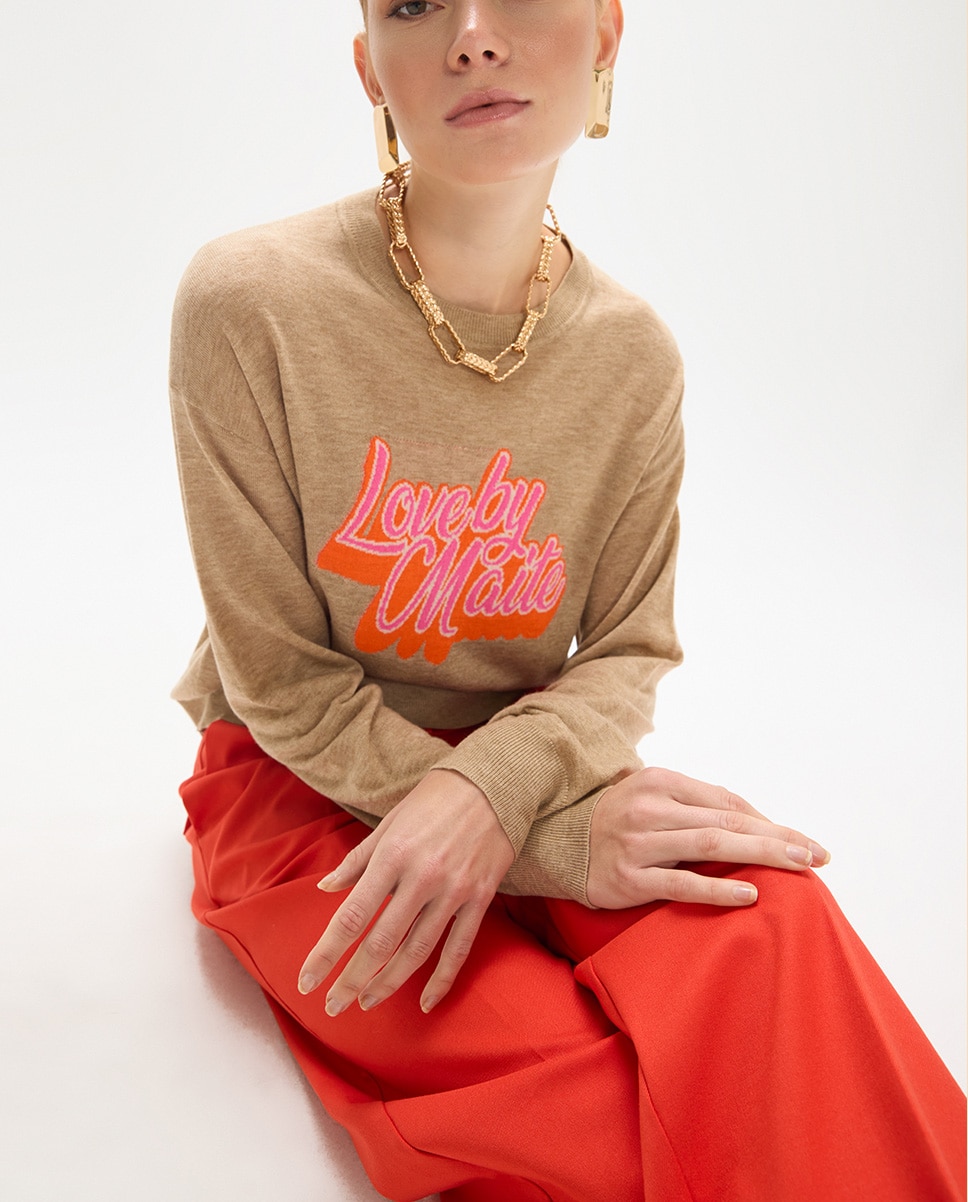 Jersey de mujer intarsia texto - Lola Casademunt - Natural Natural-3