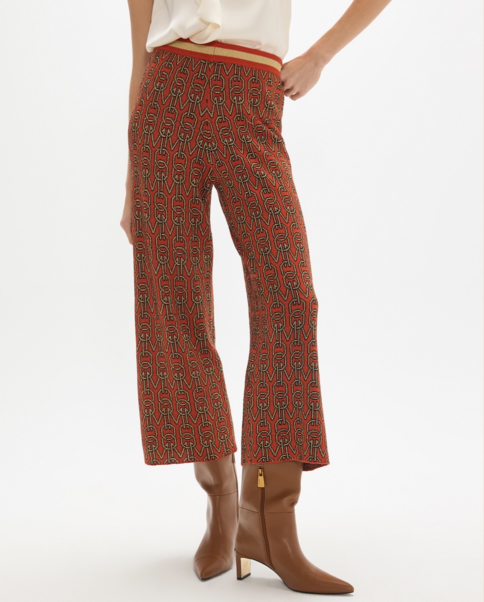 Pantalón de punto de mujer ancho jacquard logomania - Lola Casademunt - Nuez Nuez-1