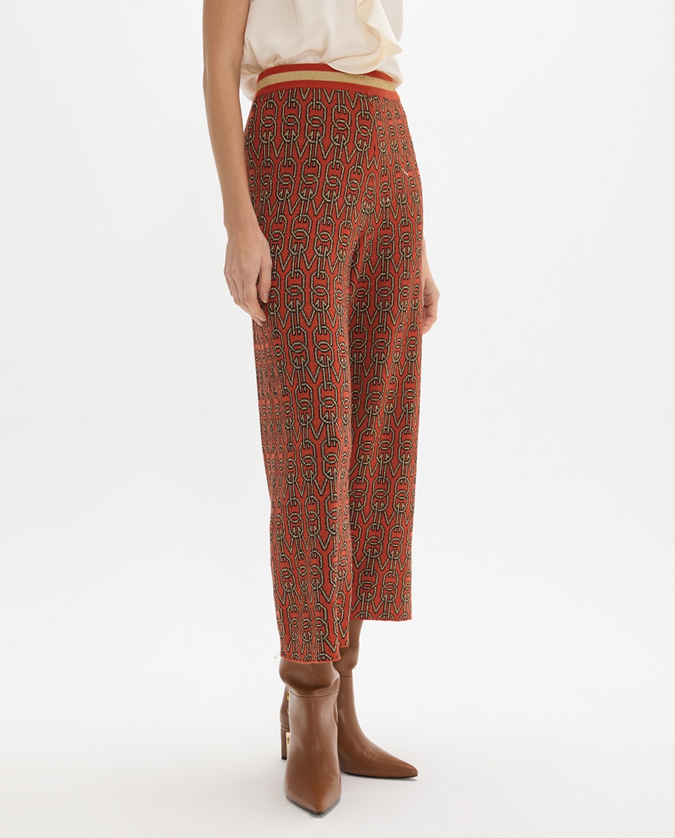 Pantalón de punto de mujer ancho jacquard logomania - Lola Casademunt - Nuez Nuez-2