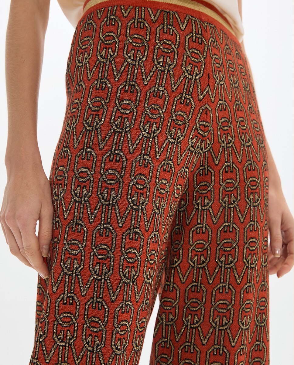 Pantalón de punto de mujer ancho jacquard logomania - Lola Casademunt - Nuez Nuez-4